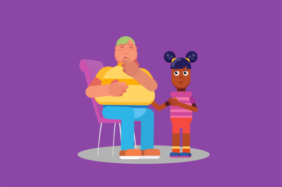 Characters of Sad Boy and a Little Girl