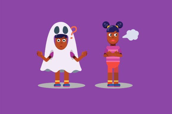 Characters of Sulking Twins - Halloween Embroidery Review